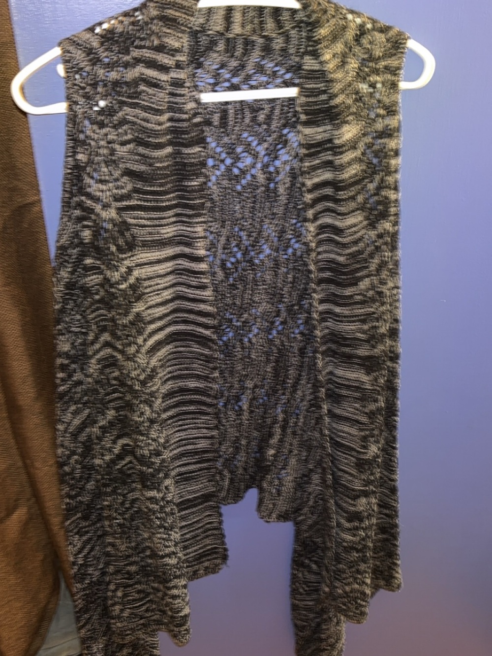 Open-Front Knit Vest - Black/Gray